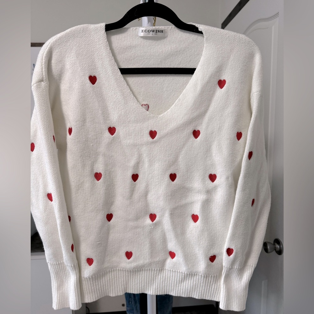 V Neck Heart Sweater
